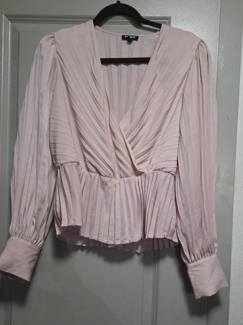 Express Light Pink Pleated Wrap-Front Blouse